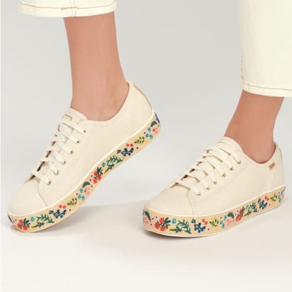Keds x Rifle Paper Co. TripleKick Natural Platform Embroidered Sneakers 7.5